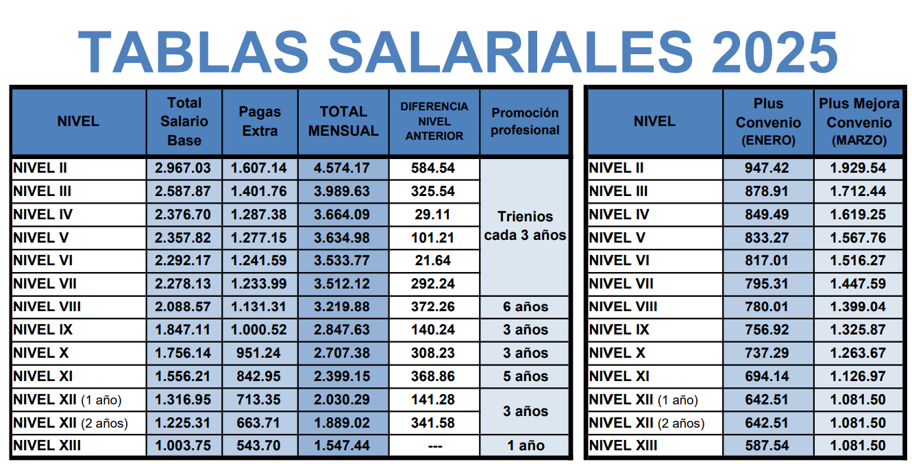 TABLAS SALARIALES 2025 (Resumen niveles)